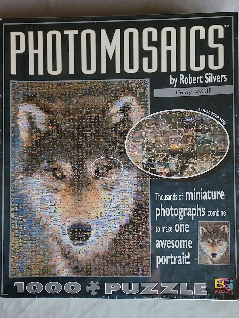 New/Sealed Photomosaics Grey Wolf 1000-Piece Puzzle